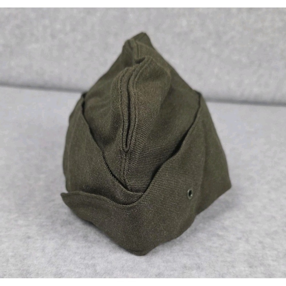 Vintage US Military Hat Cap Fitted Mens 6 7/8 Green Wool Garrison Uniform 80s‎